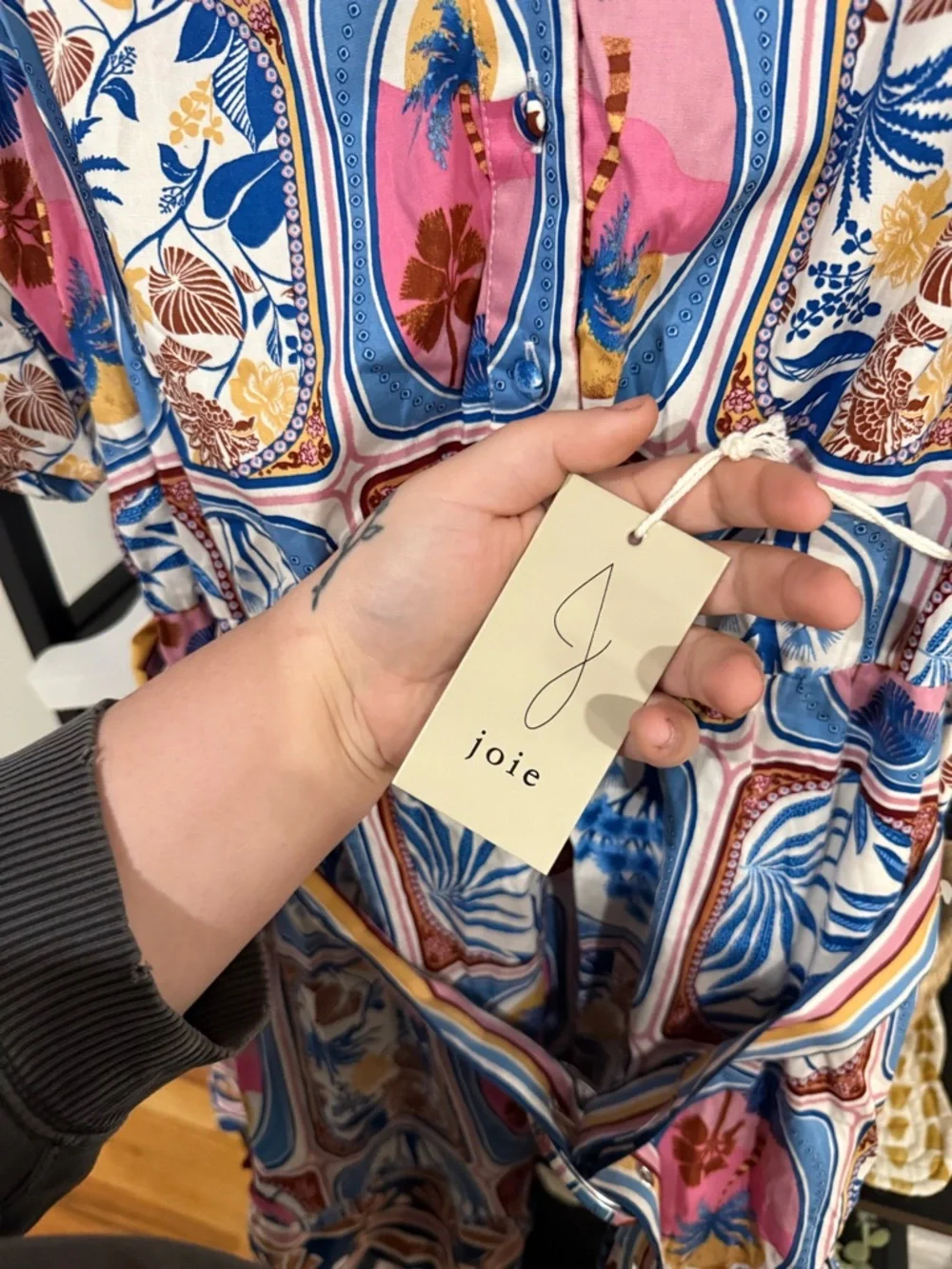 Joie Printed Belted Mini Dress | Size 16 | Boho Floral Tile Print | NWT - Picture 6 of 13